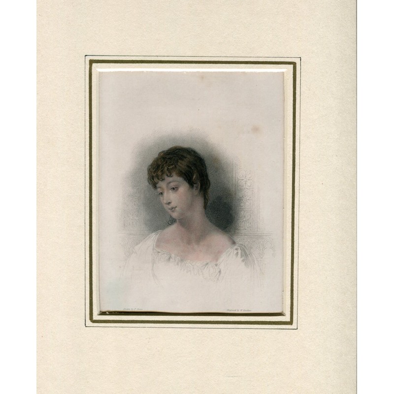 Mademoiselle Chaworth, premier amour de Lord Byron, gravée par W. Finden d'après un dessin de F. Stone.