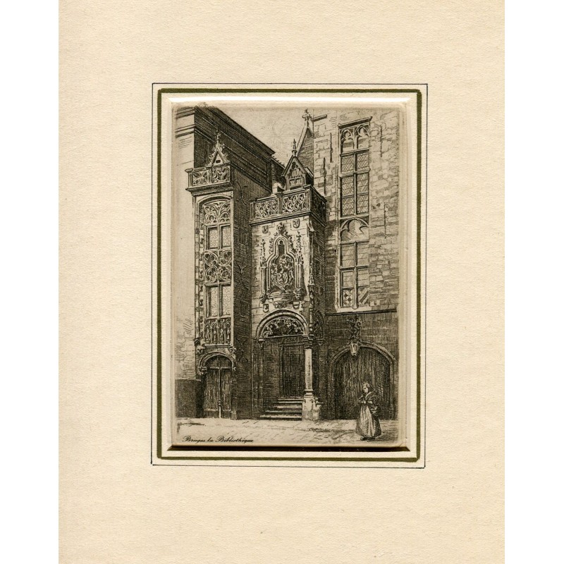 Bruges, the Biblioteque engraving