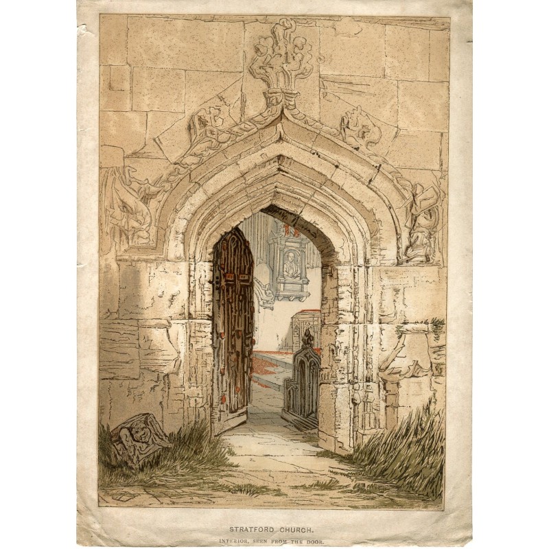 Das Innere der Stratford Church von der Tür aus gesehen, Lithographie von Charles Knight