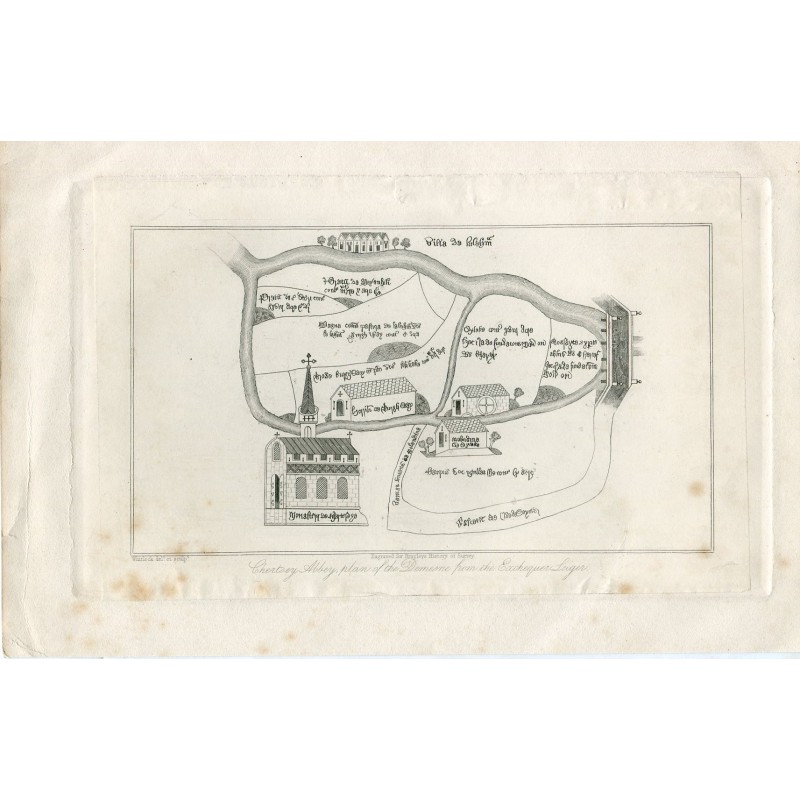 Plan des Anwesens der Chertsey Abbey aus dem Besitz des Exchequer Leyger, gezeichnet und gestochen von Whitlock