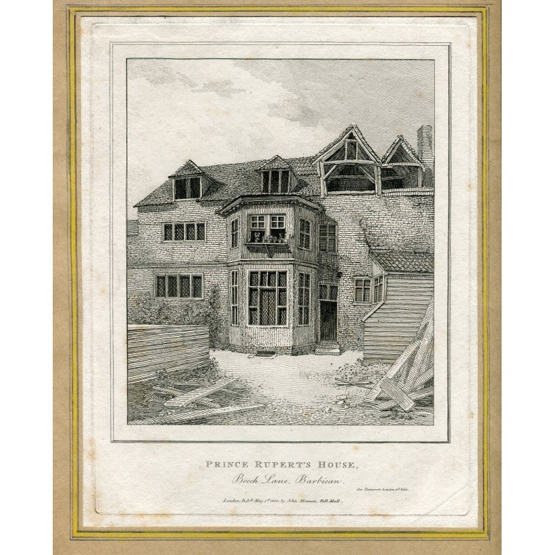 Prince Rupert's House Beech Lane Barbican grabado por JOHN Thomas Smith