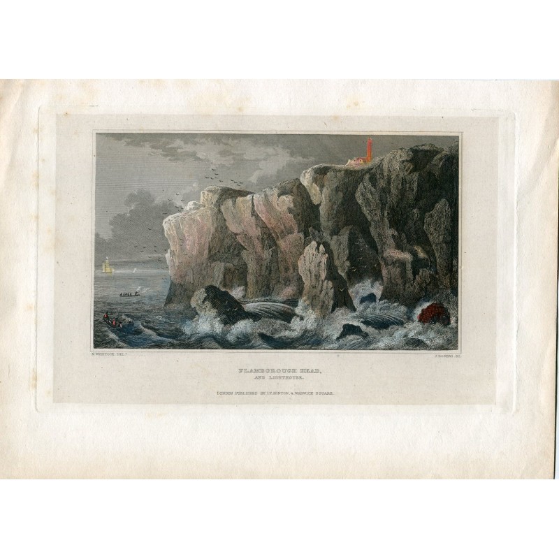 Flamborough Head et le phare gravés par J. Rogers d'après un dessin de N. Whittock