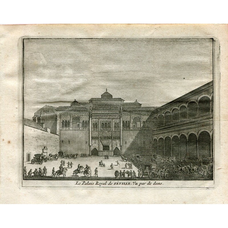 Sevilla. Der königliche Palast. Kupferstich von Pieter Van der Aa (Alvarez de Colmenar), 1715.