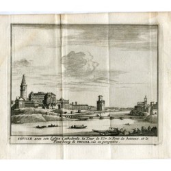 Sevilla. Blick auf den Torre del Oro, das Viertel Triana und die Brücke von Sevilla. Van der Aa (Alvarez de Colmenar) 1715