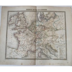 Mappa di Tardieu dell'Europa che mostra le ferrovie (1874)