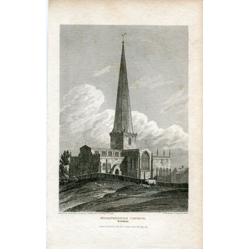 Église d'Heminbrought, Yorkshire, gravure d'après une œuvre de JP Neale