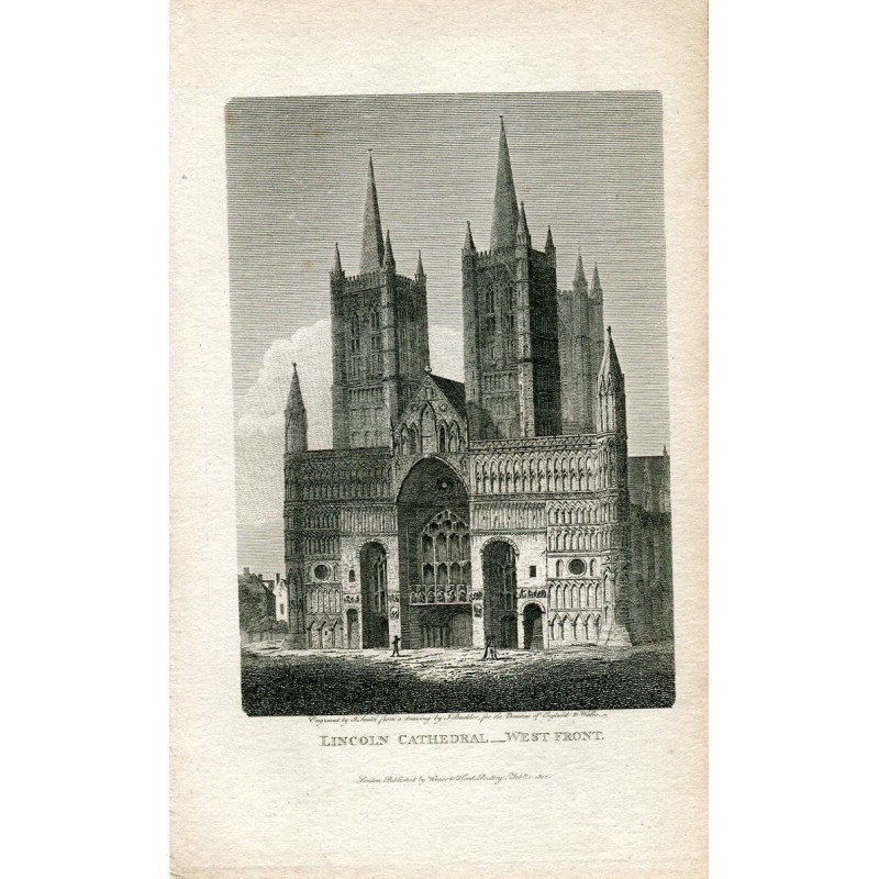 Façade ouest de la cathédrale de Lincoln, gravure de J. Smith d'après un dessin de J. Buckler
