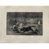 Gravure de Goya. Un gentilhomme espagnol lance avec l'aide des pions (Tauromachie Planche A). Édition de 1983.