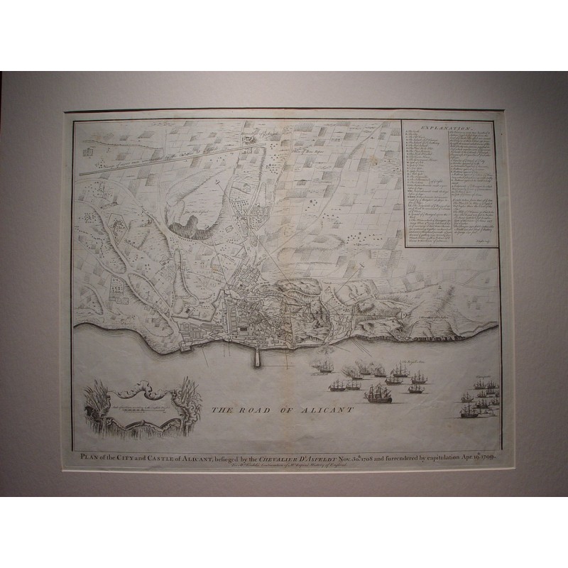 Map of the city and castle of Alicante, engraved by Isaac Basire in 1732