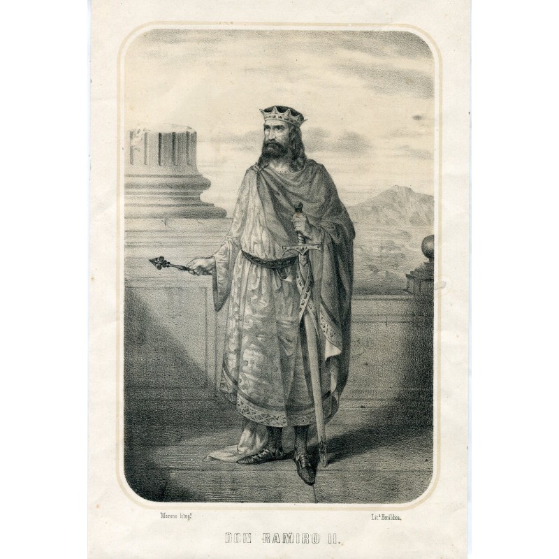 Lithographie de Don Ramiro II par Moreno pour Heraldry