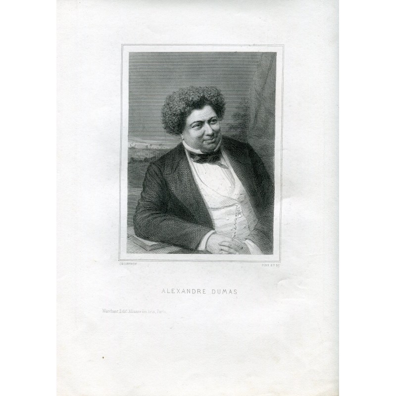 Portrait d'Alexandre Dumas - Gravure sur acier ancienne, 1861