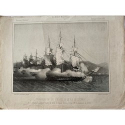 Bombardment of the forts of the Tetuan estuary, lithograph by Pedro Perez de Castro