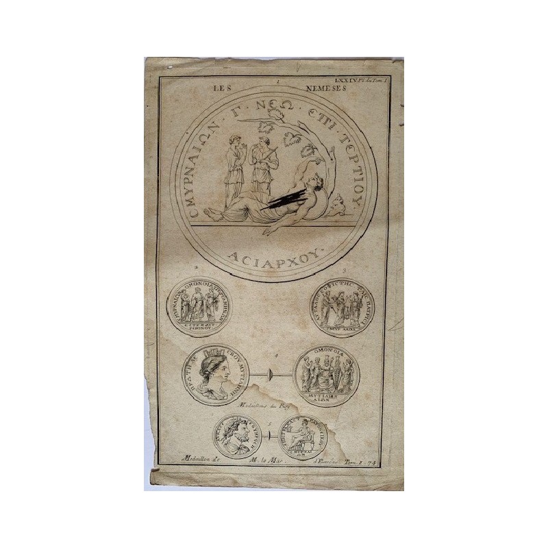 Les Nemeses engraved Roman or Greek coins 18th century