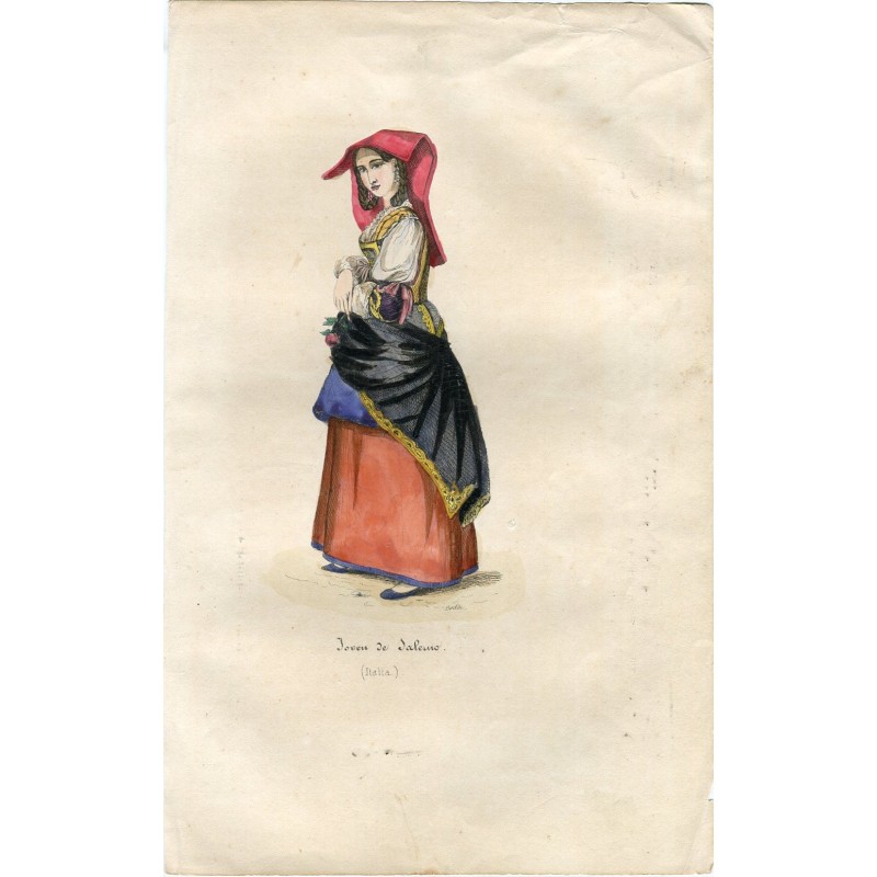 1844. Salerne, costume féminin traditionnel. Italie.