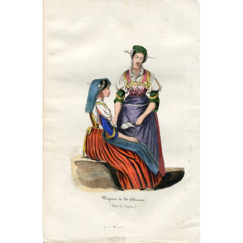 1844. Abruzzo, costume tradizionale femminile. Italia.
