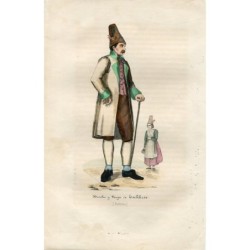 1844. Schliersee (Baviera, Germania). Costumi tradizionali maschili e femminili.