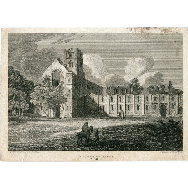 L'abbazia di Fountains incisa da Owen nel 1812 da un disegno di JP Neale