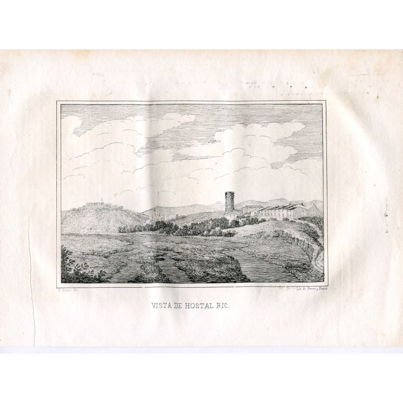 Vue de l'Hostal Ric, lithographie de Perez y Donón 1851