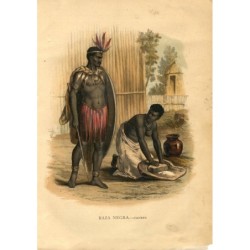 Black race. Antique Kaffir color lithograph, 1880