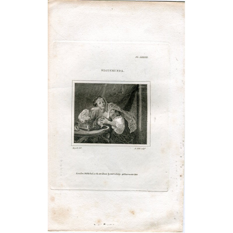 Sigismonda incisa da Thomas Clerk da un'incisione di Hogarth