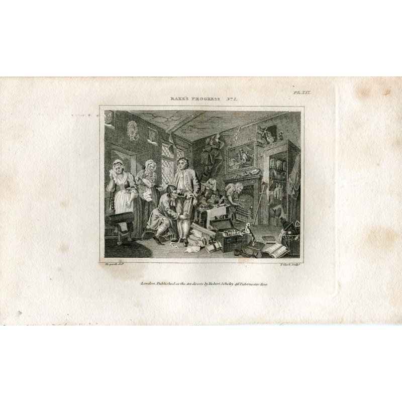 Gravure de Rakes Progress n° 1 par Thomas Clerk, inversée d'après une gravure de Hogarth