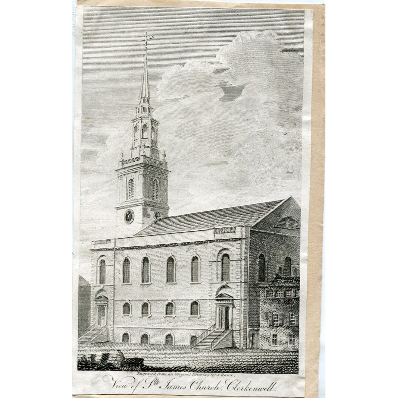 Veduta della chiesa di San Giacomo a Clerkenwell incisa da Samuel Rowle