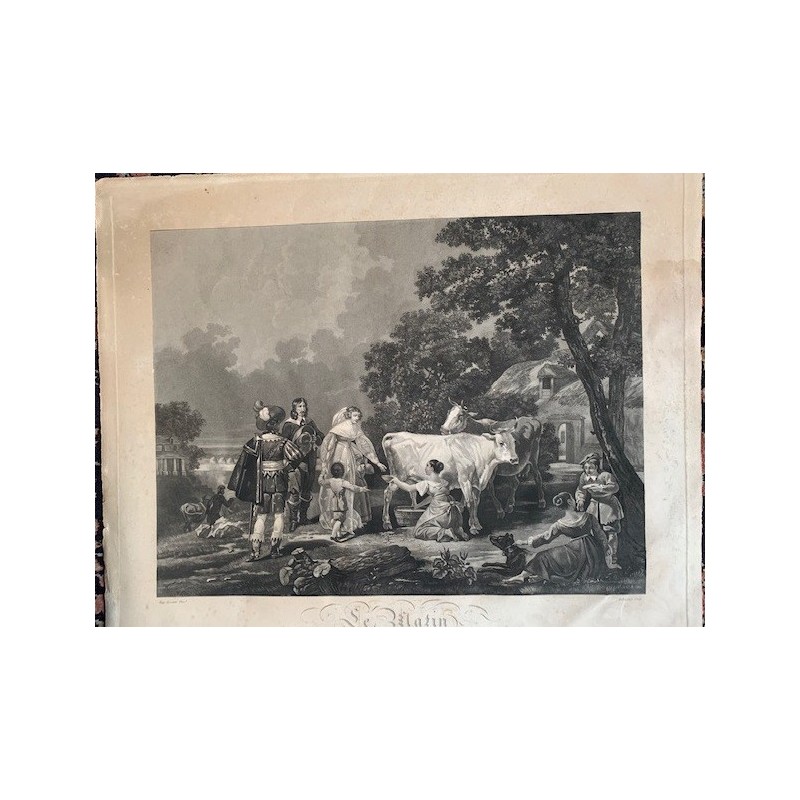 Le matin, gravure du XVIIIe siècle par Debucourt d'après une œuvre d'Hyppolite Lecomte.