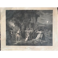 La nuit, Kupferstich von Debucourt aus dem 18. Jahrhundert nach einem Werk von Hyppolite Lecomte.