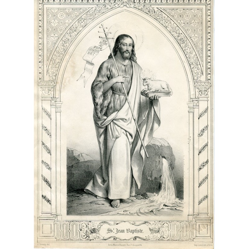 Lithographie St. Jean Baptiste, gezeichnet von A. Deveria – Gedruckt bei Lemercier in Paris.
