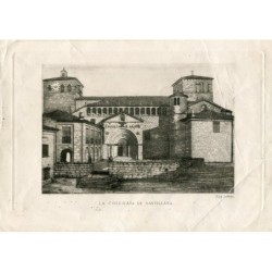 L'église collégiale de Santillana, gravure aquatinte d'Eugenio Lemus