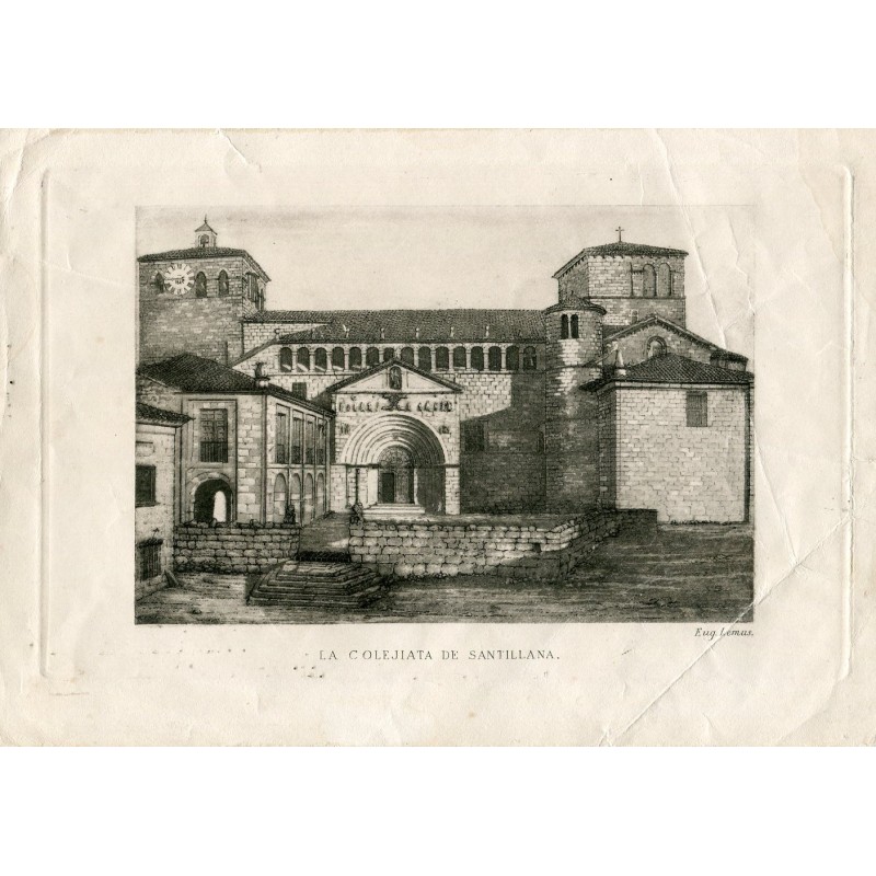 The collegiate church of Santillana, aquatint engraving by Eugenio Lemus