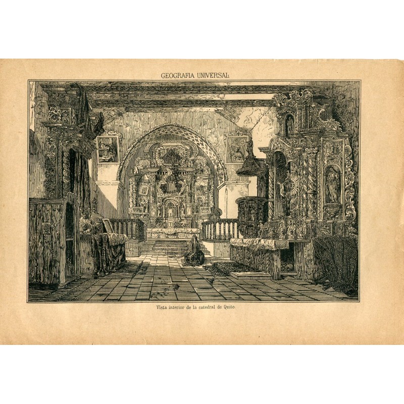 Interior view of the Quito Cathedral, engraving made in 1867
