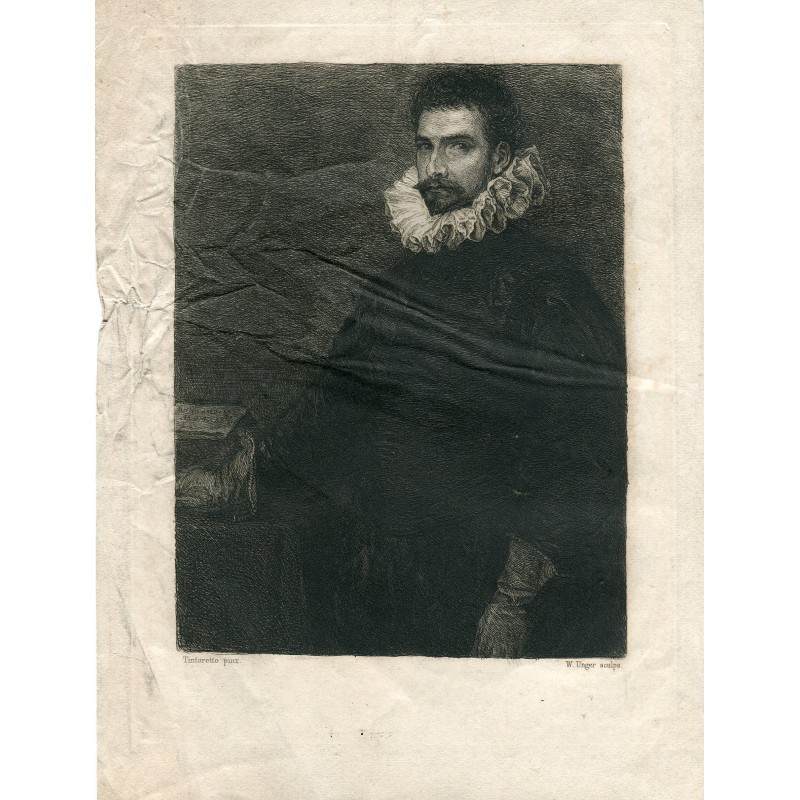 Portrait d'homme, par William Unger d'après Tintoret - gravure de 1879