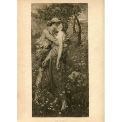 Une idylle, d'après M. Greiffenhagen. Gravure de J. Dobie (1894).