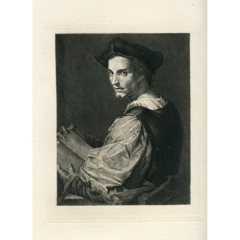 Andrea del Sarto Autoritratto, acquaforte firmata, 1876.