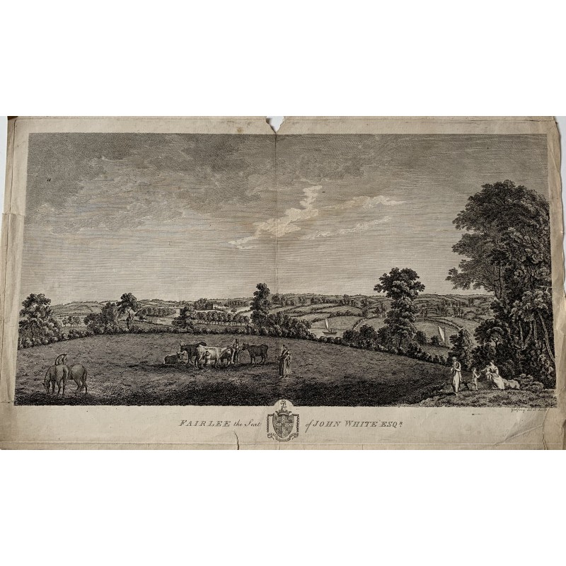 Fairlee House, the Seat of John White (Newport - Isle of Wight). Antique engraving by Godfrey, 18th century