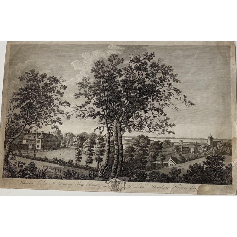 Westover Lodge, A Hunting Box Belonging to Leonard Troughear Holmes, Esquire. Isle of Wight. Antique engraving old print, 1781.