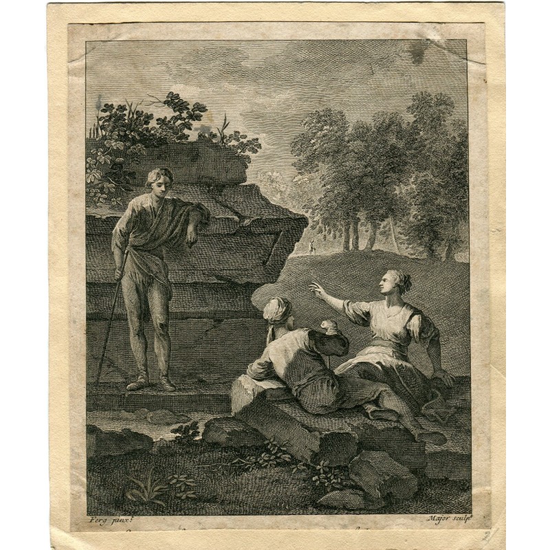 1763 etching. Landscape with figures and ruins, after Francis Paul Ferg.