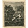Gravure de 1763. Paysage avec personnages et ruines, d'après Francis Paul Ferg.