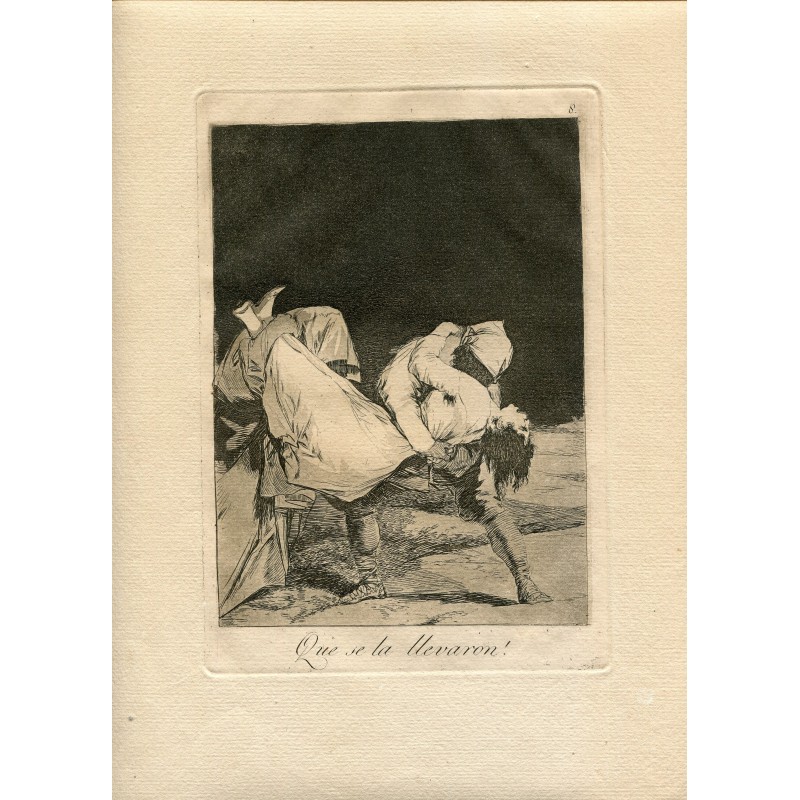 Gravure de Goya. « Ils l'ont emportée ! ». Planche 8 de la série de gravures Les Caprices, 10e édition.