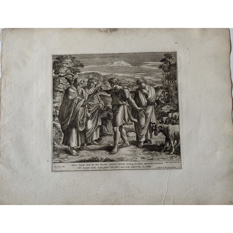 Raphael Bible - So Jacob served seven years to get Rachel, Genesis XXIX - 1674 engraving
