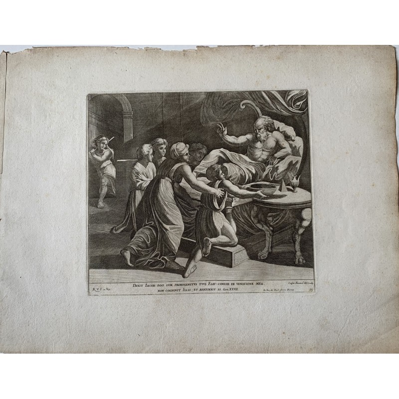 Bible de Raphaël - Isaac bénit Jacob, Genèse XXVII - gravure de 1674