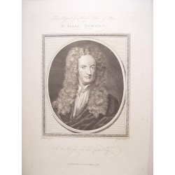 «Sr. Isaac Newton» Grabó Goldar (Oxford,1729-Londres,1795), siguiendo obra de Godfrieid. Kneller.(1646-1723)