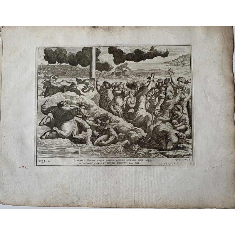 Raphael Bibel - Moses streckt seine Hand über das Meer aus, Exodus 14 - 1674 Kupferstich