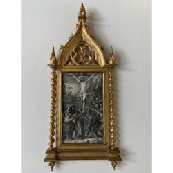 La Crocifissione, da Van Dyck - incisione del 1874 con cornice in legno dorato