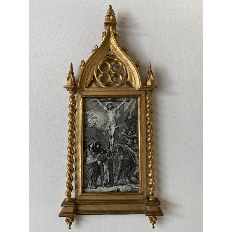 Die Kreuzigung, nach Van Dyck - 1874 Gravur mit goldenem Holzrahmen