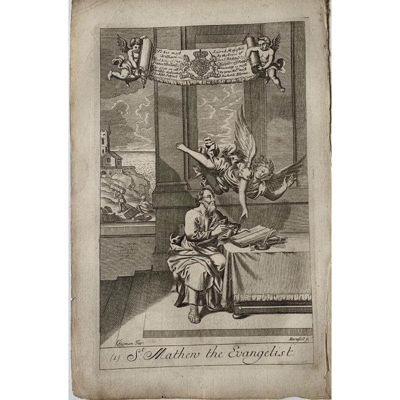 Matthieu l'Apôtre. Gravure ancienne originale d'après G. Freman, XVIIe siècle.