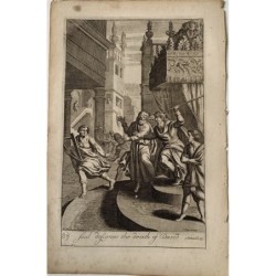 Bibbia. Mosè decreta la morte di Davide. Incisione di J. Kip. Disegnata da G. Freeman.