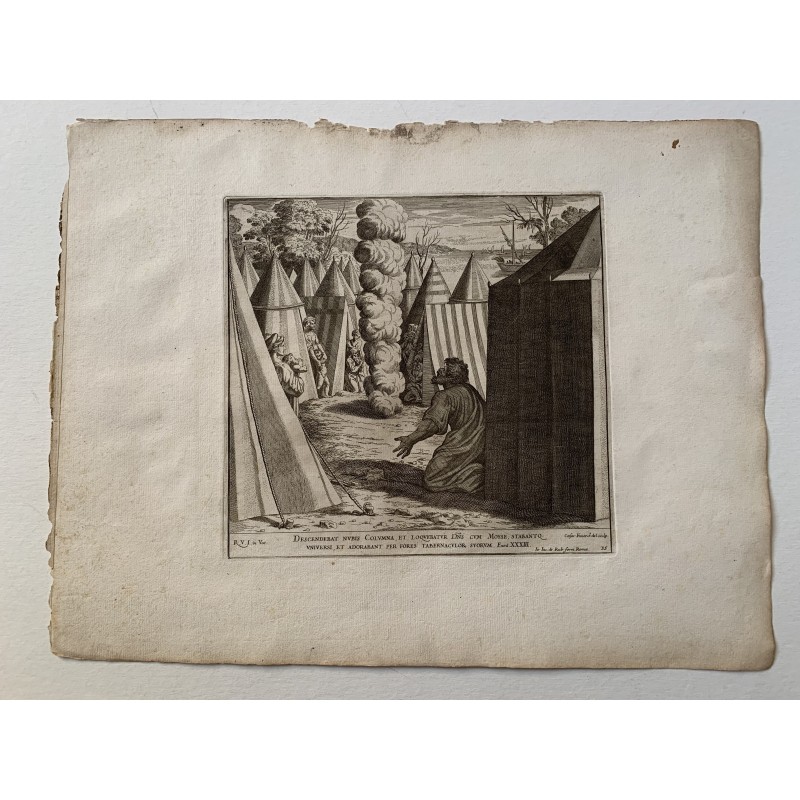 Bible de Raphaël - Moïse et les Israélites suivant la colonne de feu - gravure de 1674