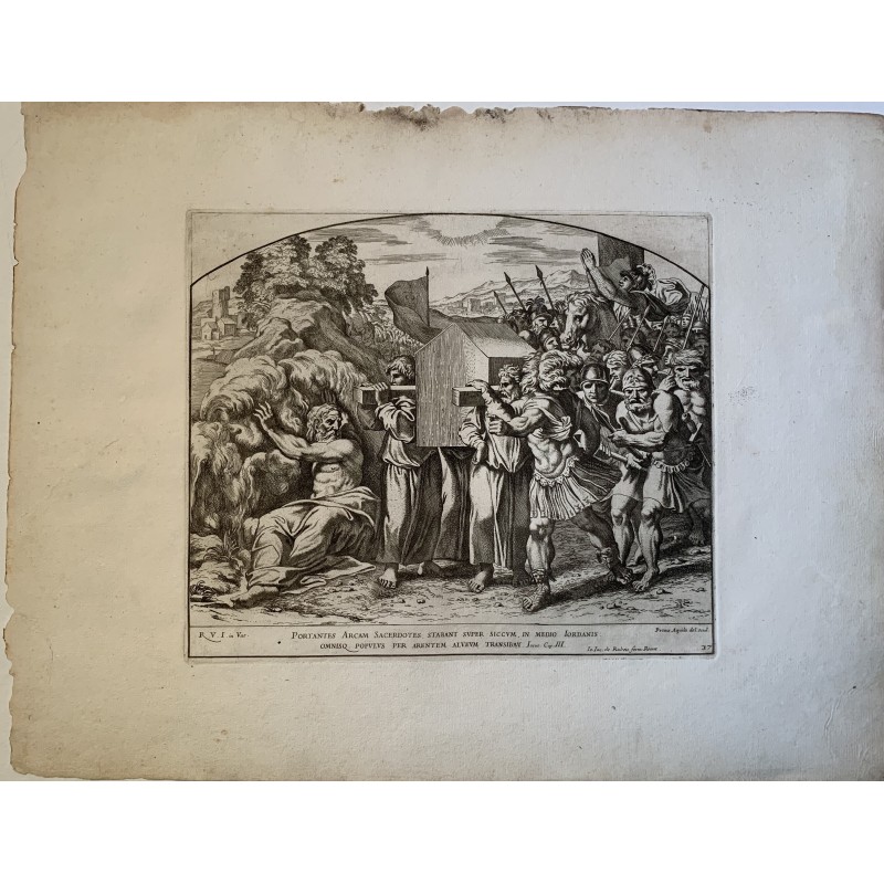 Raphael Bible - The priests carrying the ark, crossing the Jordan river - 1674 engraving